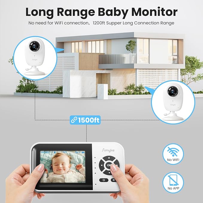 Smart Baby Monitor with 2 Cameras and Audio, Long Range, Night Vision, - Image 4