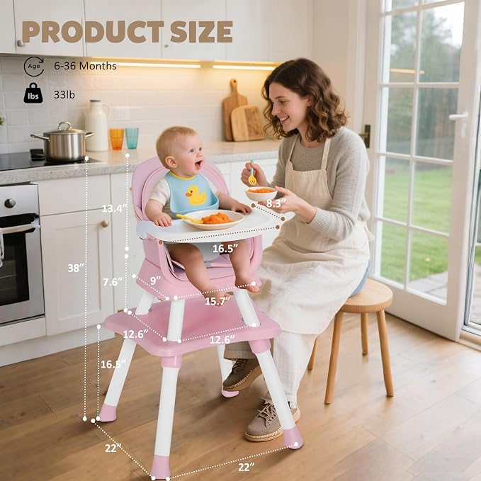 Baby High Chair, 8 in 1 Convertible Highchairs - Image 7