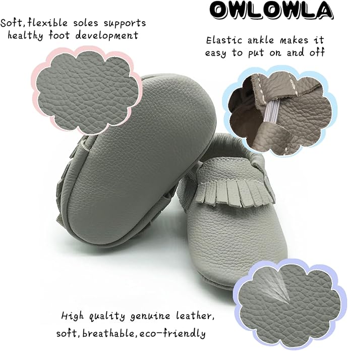 OWLOWLA Baby Moccasins Soft Sole Leather Baby Shoes Infant Toddler Pre-Walker - Image 3