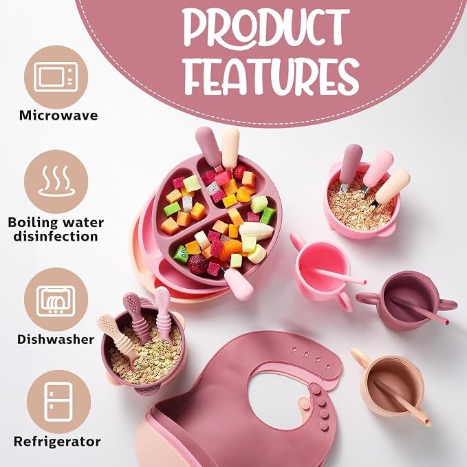 24 Pack Silicone Baby Feeding Set Baby LED Weaning Supplies Includes Suction - Image 5