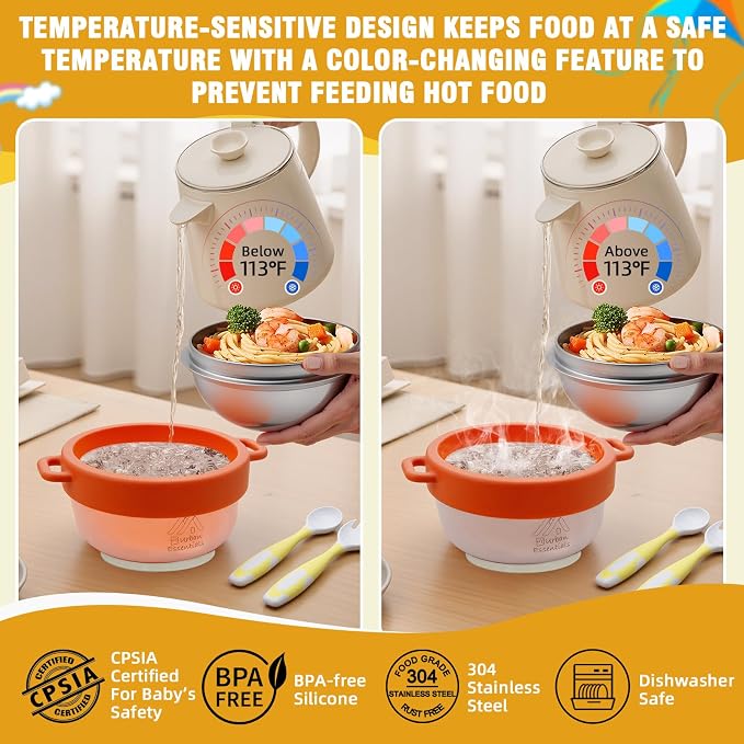 Baby Bowl with Suction, Premium Food Grade 304 Stainless Steel, Thermo-Color - Image 2