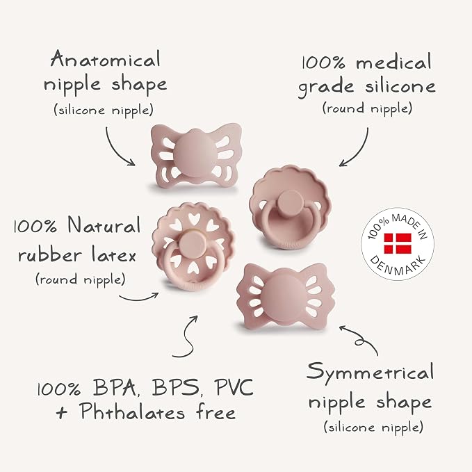 FRIGG Baby's First Pacifier​ Set | Floral Heart 4-Pack | Made in Denmark | - Image 8