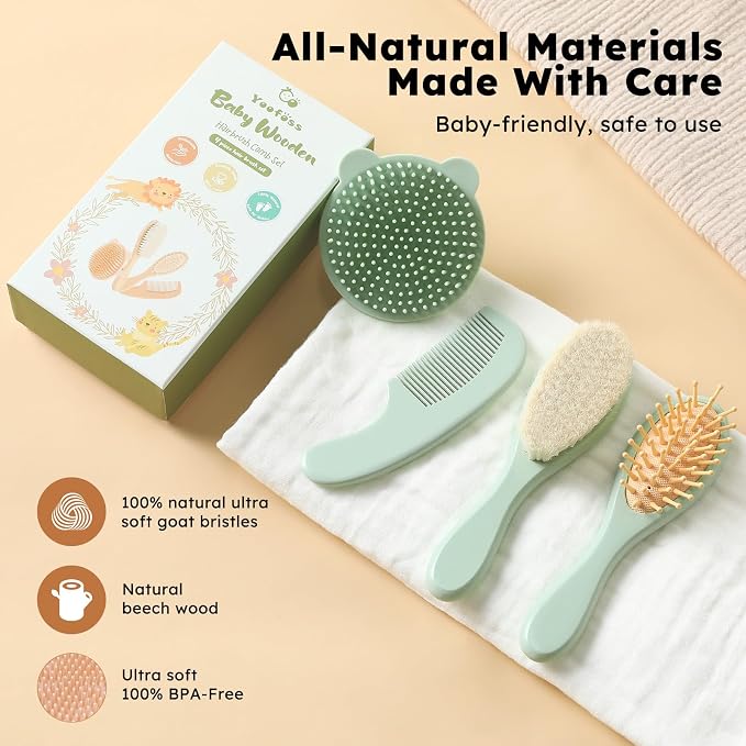 Yoofoss 4 Piece Baby Hair Brush and Comb Set，Wooden Baby Hair Brush - Image 4