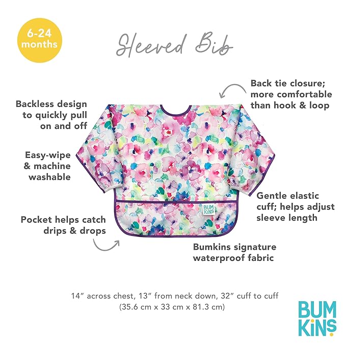 Bumkins Sleeved Bib for Girl or Boy, Baby and Toddler for 6-24 Mos, Essential - Image 5