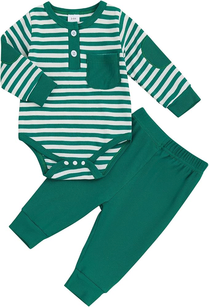 fhutpw Baby Boy Clothes 3 6 12 18 Months Ribbed Knitted Long Sleeve Romper and by fhutpw
