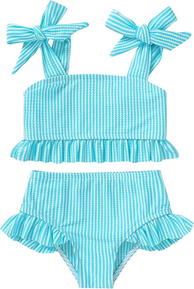 YOUNGER TREE Toddler Girls Two Pieces Swimsuit Color Block Stripe Swimwear by YOUNGERTREE