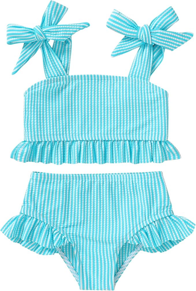 YOUNGER TREE Toddler Girls Two Pieces Swimsuit Color Block Stripe Swimwear by YOUNGERTREE