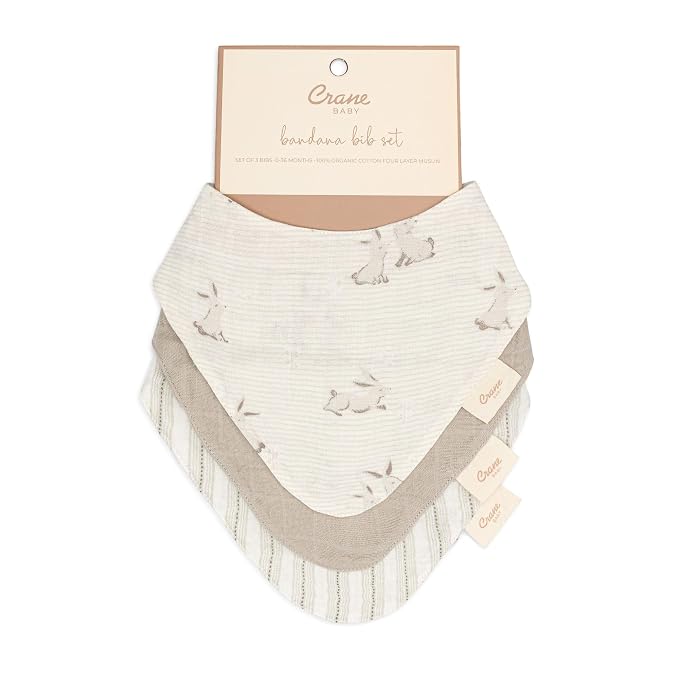 Crane Baby 100% Organic Cotton Baby Bibs, 3-pc. Set, Bunny Pattern - Image 6