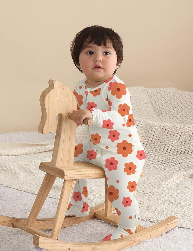 Jimonda Baby Girls Boys Footed Pajamas, Rayon From Bamboo, 2 Way Zipper Long - Image 5