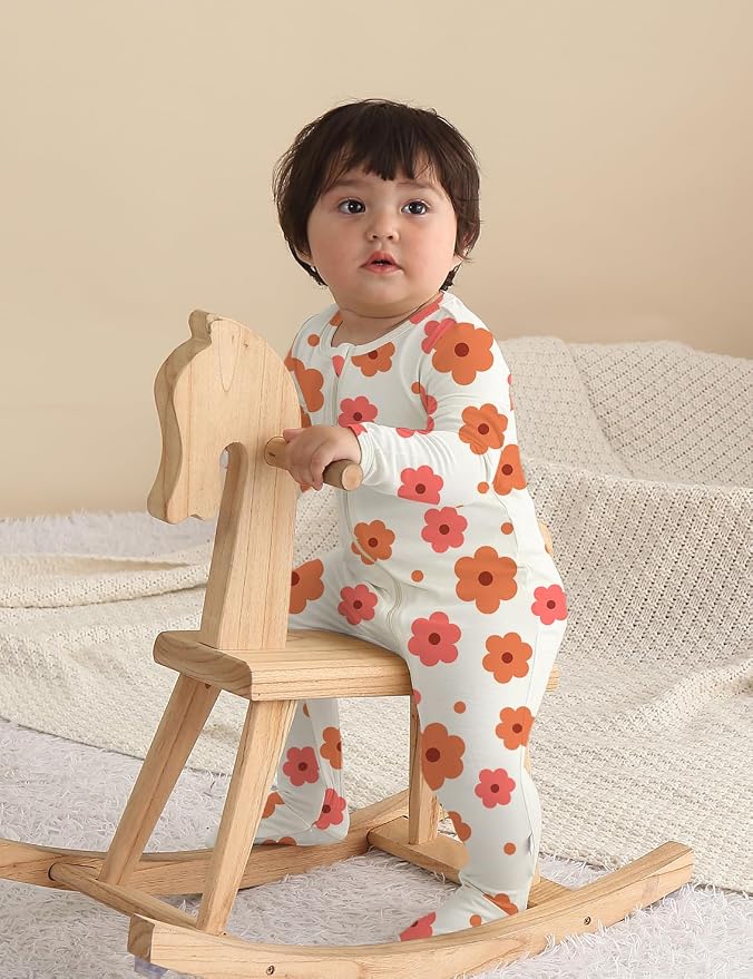 Jimonda Baby Girls Boys Footed Pajamas, Rayon From Bamboo, 2 Way Zipper Long - Image 5