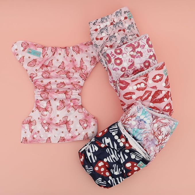 ALVA 6 Pack Cloth Diaper with 12 Inserts One Size Adjustable Washable Reusable - Image 7