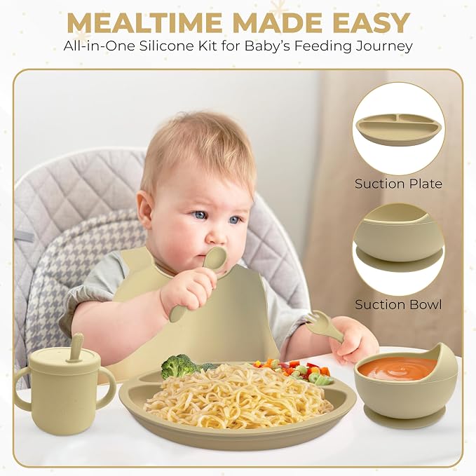 12-Piece Silicone Baby Feeding Set – Suction Bowl, Divided Plate, Utensils & - Image 2