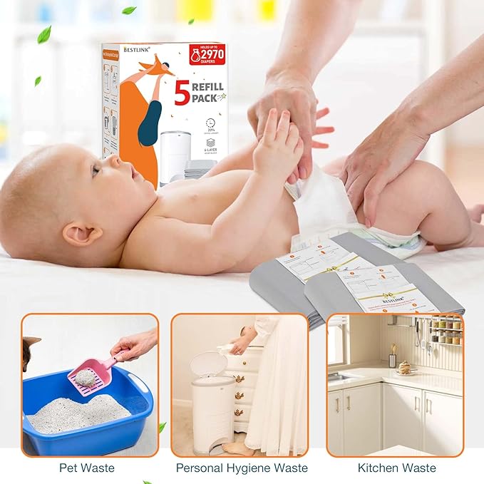 5 Pack Refills Compatible with DEKOR PLUS Diaper Pails | 20% Extra Length - Image 7