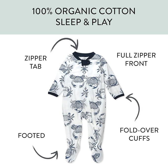 HonestBaby Baby Sleep N' Play One-Piece Zip-Front Footed Organic Cotton Pajama - Image 3