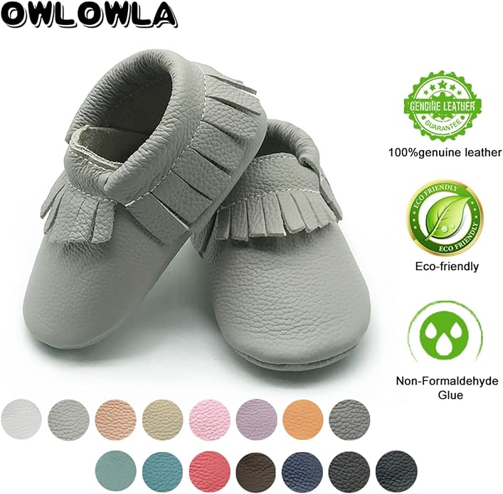 OWLOWLA Baby Moccasins Soft Sole Leather Baby Shoes Infant Toddler Pre-Walker - Image 5