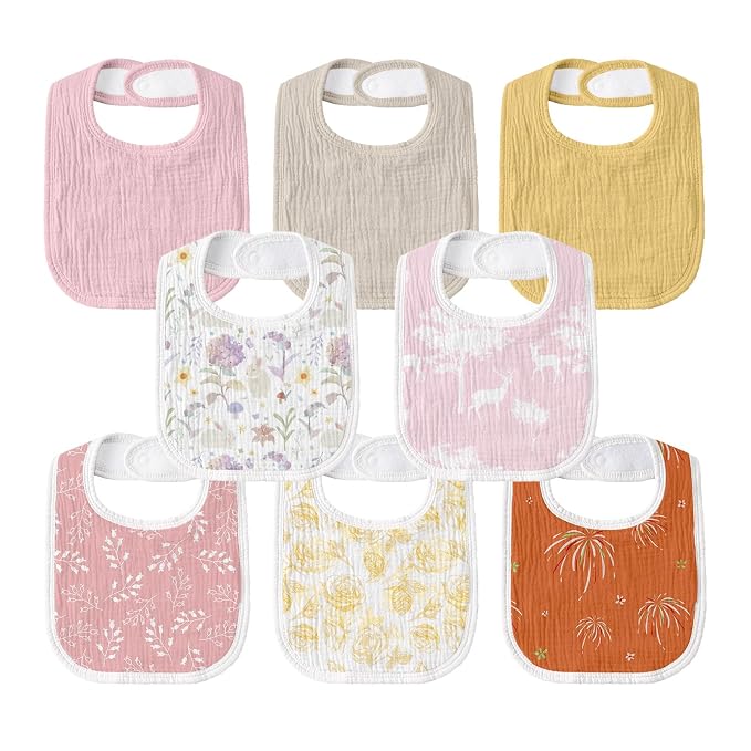 GLLQUEN BABY Muslin Drool Bibs for Boys Girls 8 Pack, Adjustable Baby Bibs for by GLLQUENBABY
