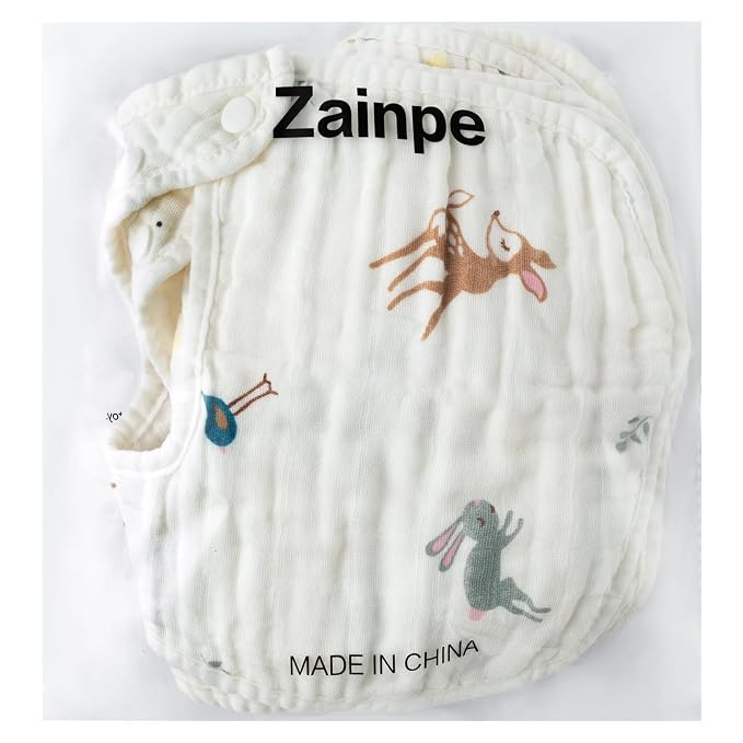 Zainpe 6Pcs Snap Muslin Cotton Baby Bibs Owl Fox Leaf Bear Bib - Image 7