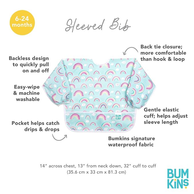Bumkins Sleeved Bib for Girl or Boy, Baby and Toddler for 6-24 Mos, Essential - Image 5