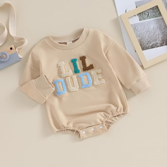 VISGOGO Newborn Infant Baby Boy Girls Oversized Romper Little Dude Sweater - Image 3