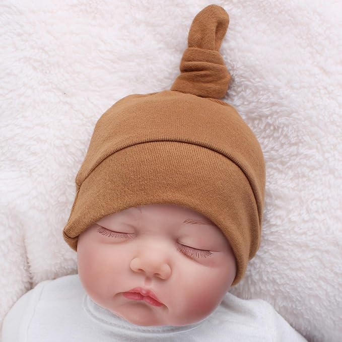 JANGANNSA Newborn Baby Hat Infant Baby Boys Beanie Top Knot Stretchy Hats - Image 2