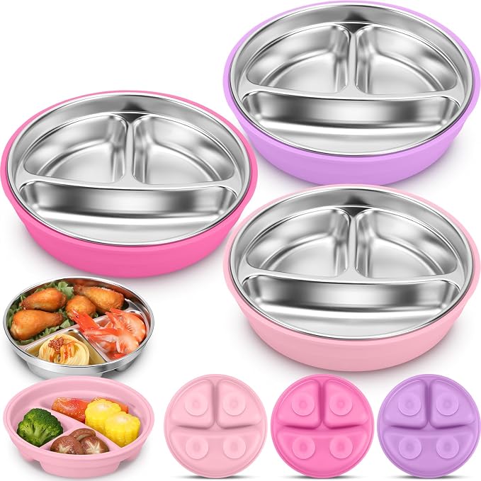 Nuogo 3 Pcs Stainless Steel Baby Suction Plates by Nuogo