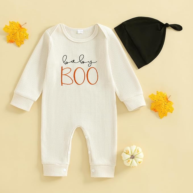 Newborn Infant Baby Boy Halloween Outfit Little Pumpkin Embroidery Romper - Image 2