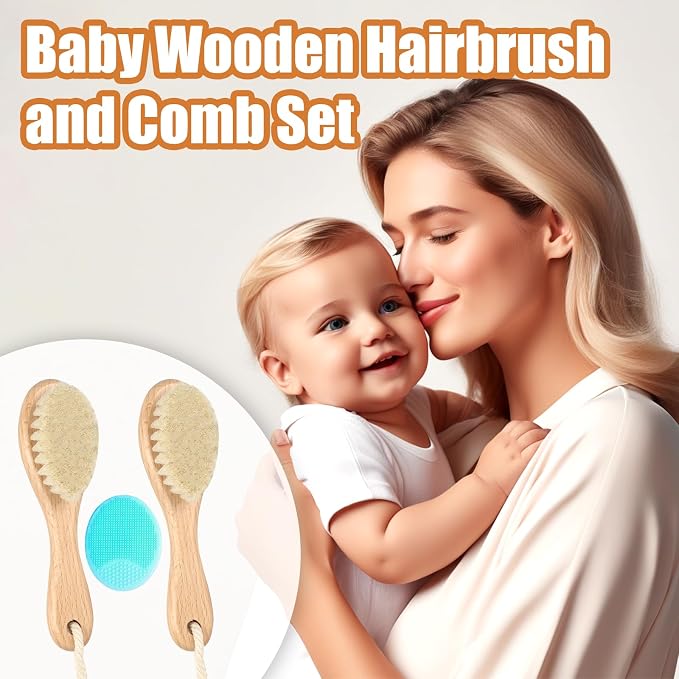 Wooden Baby Hair Brush and Comb Set - Image 2
