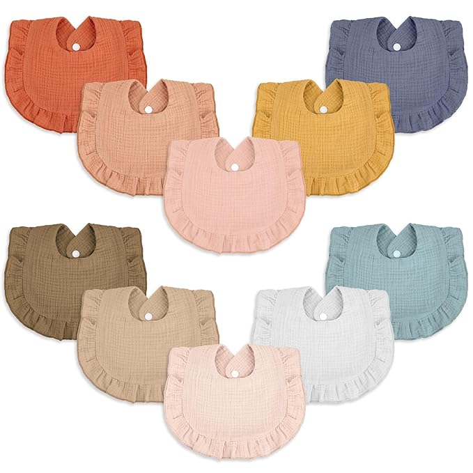 Seematn 10 Pcs Baby Muslin Bibs Drool Bibs Bandana Ruffle Soft Cotton by Seematn