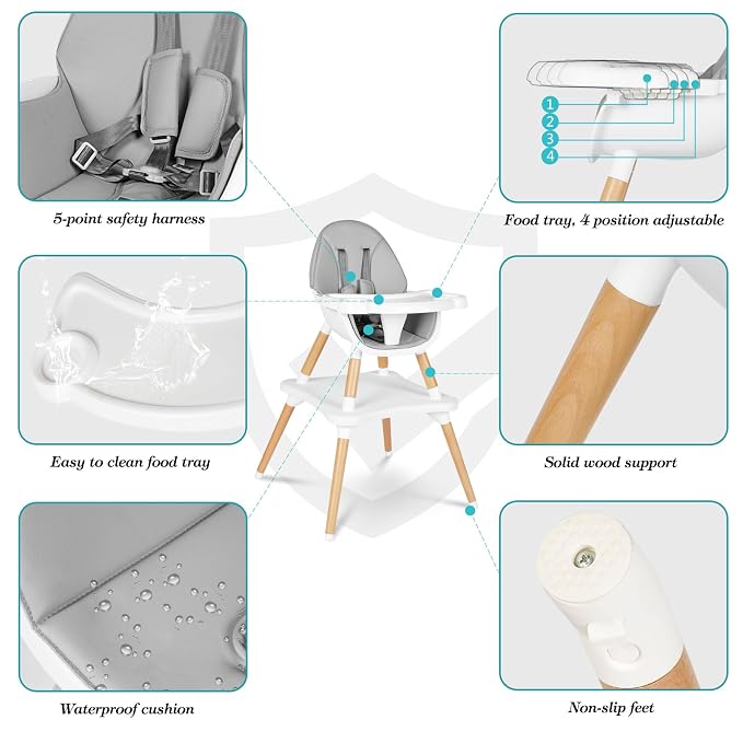 6 in 1 High Chair for Babies & Toddlers, Convertible Wooden Baby Highchair - Image 3