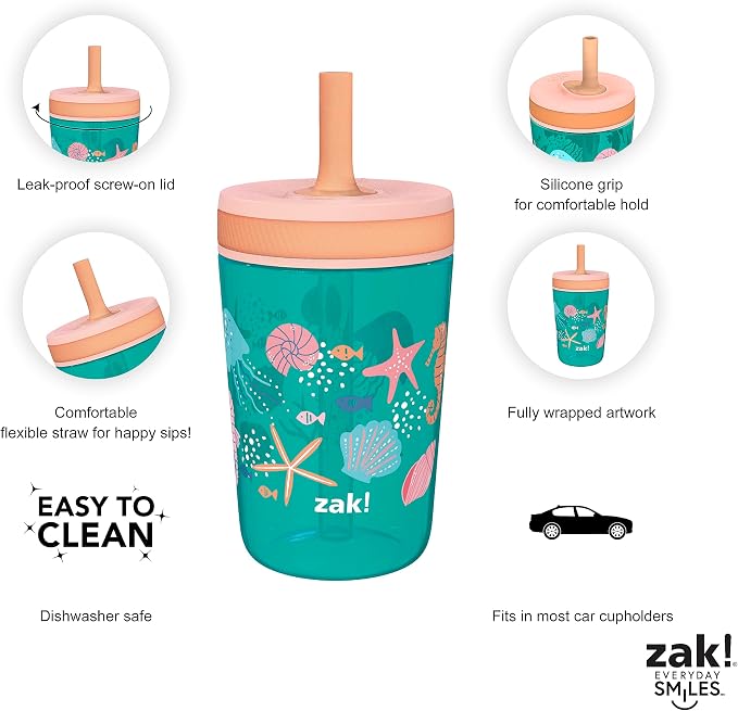 Zak Designs Shells Kelso Tumbler Set, Leak-Proof Screw-On Lid - Image 4