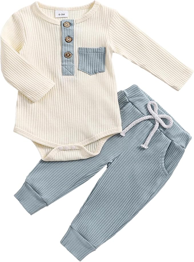 fhutpw Baby Boy Clothes 3 6 12 18 Months Ribbed Knitted Long Sleeve Romper and by fhutpw