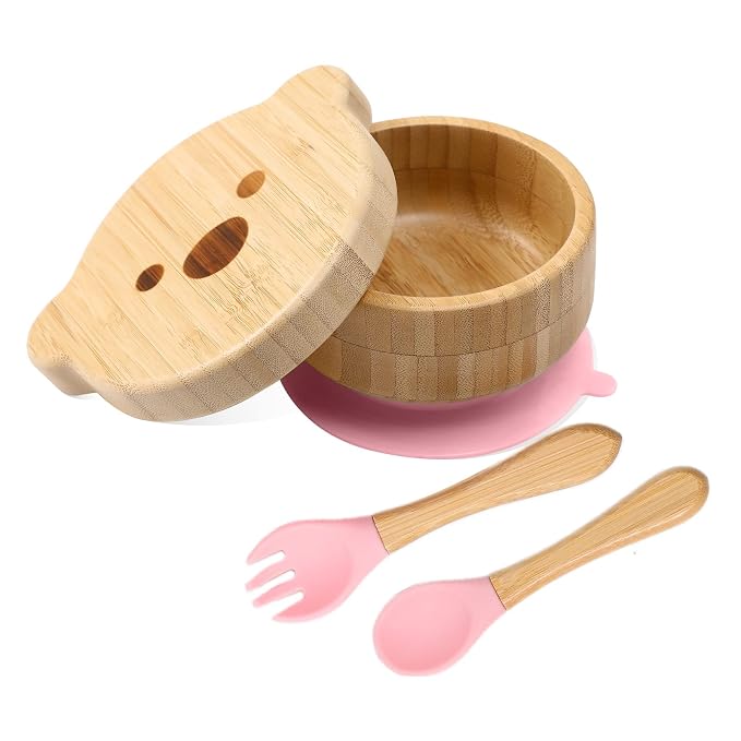 Baby Bowls with Lid, HBM Bamboo Suction Bowls by HIBABYMONMENT