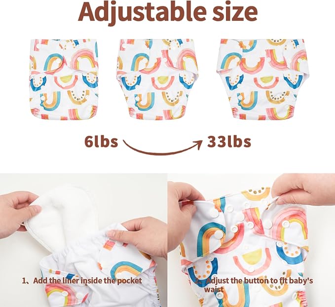 HappyFlute 9 Sets Newborn Baby Cloth Pocket Diapers Adjustable Reusable - Image 3