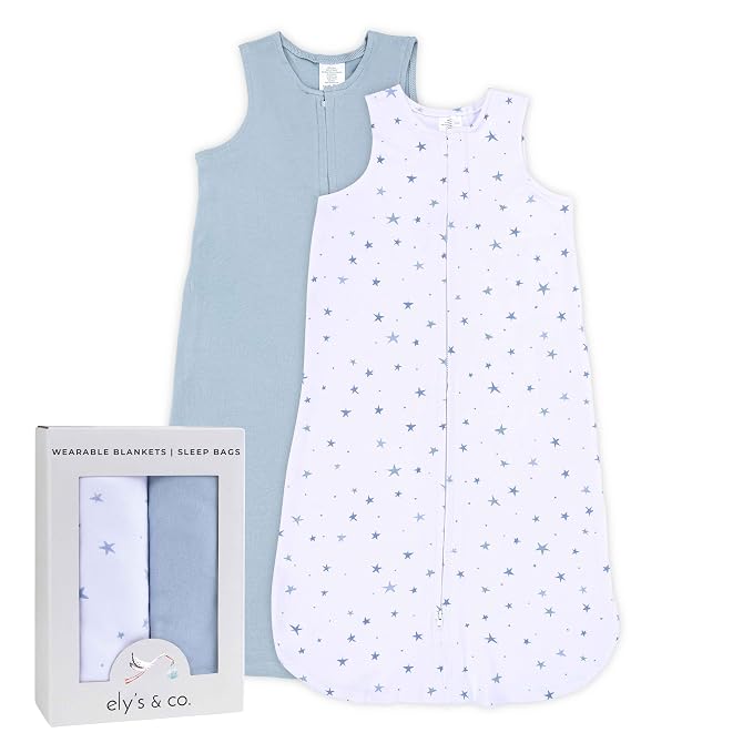 Ely's & Co. 100% Cotton Wearable Blanket Baby Sleep Bag Solid Dusty Blue and - Image 3