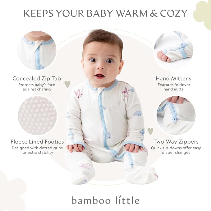 Bamboo Little Soft Baby Footie Pajamas, Baby Clothes, Newborn Sleepers - Image 2