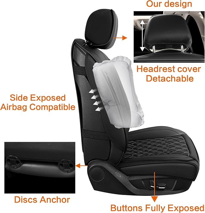 Pariitadin Leather Car Seat Covers Front Pair, Waterproof Breathable Faux - Image 5