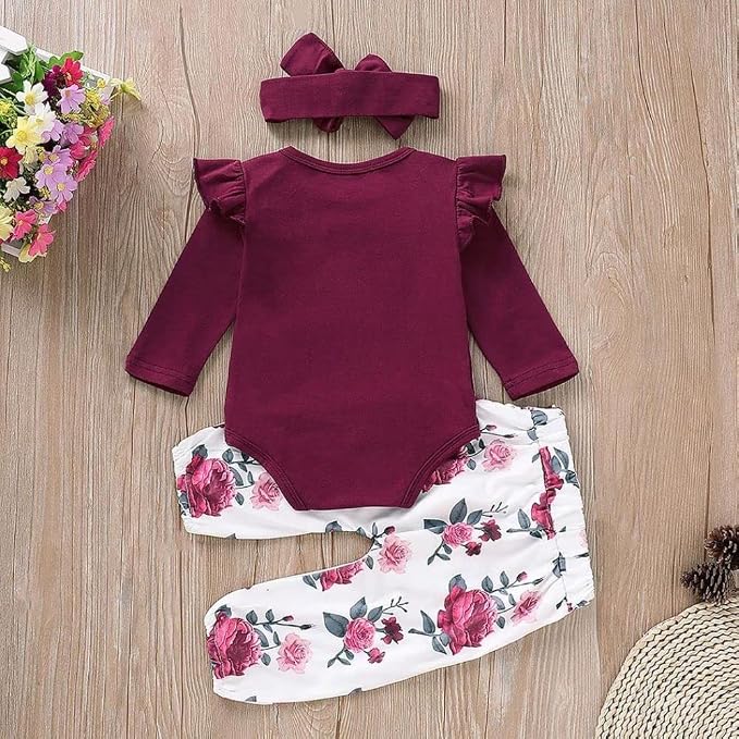 Newborn Baby Girl Clothes, Infant Girl Outfits Long Sleeve Ruffle Romper + - Image 3