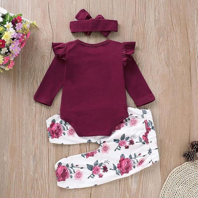 Newborn Baby Girl Clothes, Infant Girl Outfits Long Sleeve Ruffle Romper + - Image 3