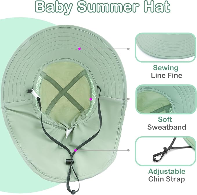 XIAOHAWANG Girls Sun Hat Baby Beach Hats Boys UPF 50+ Kids Summer Protection - Image 3