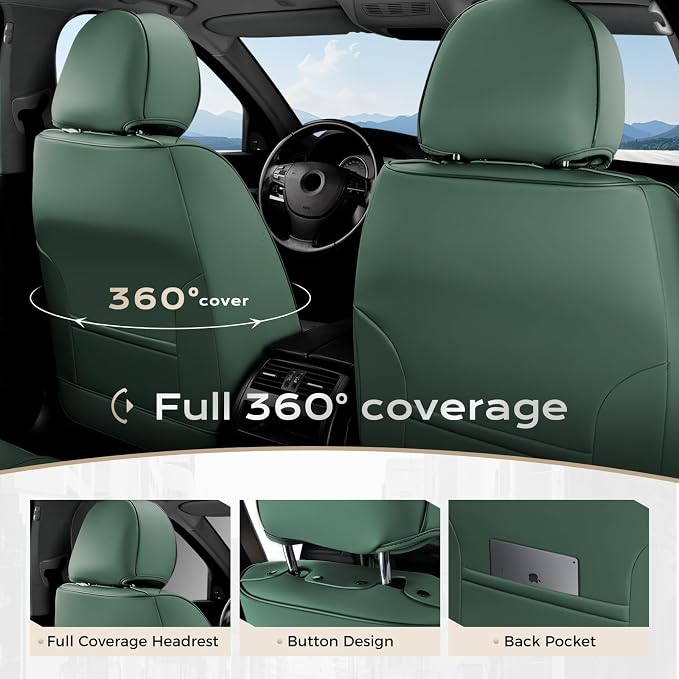 Coverado Car Seat Covers Full Set, Car Seat Protector Waterproof, Nappa Leather - Image 6