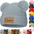 Custom Baby Beanies Personalized Toddler Winter Hats Name Leather Patch Kids by Unknown