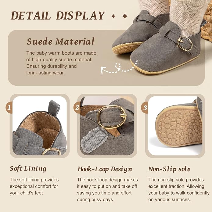 Baby Unisex Warm Snow Boots Newborn Leather Fur Lace Up Ankle Anti-Slip Rubber - Image 3