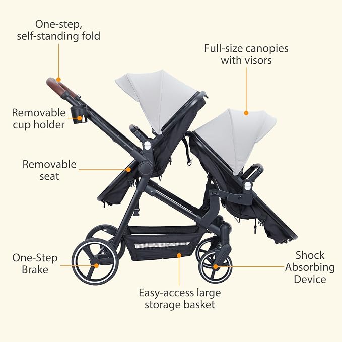 Tandem Double Stroller Newborn and Toddler, Foldable Twin Stroller - Image 4