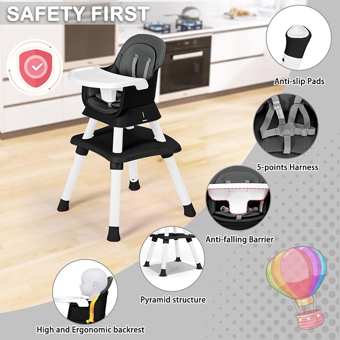 Baby High Chair, 8 in 1 Convertible Highchairs - Image 7