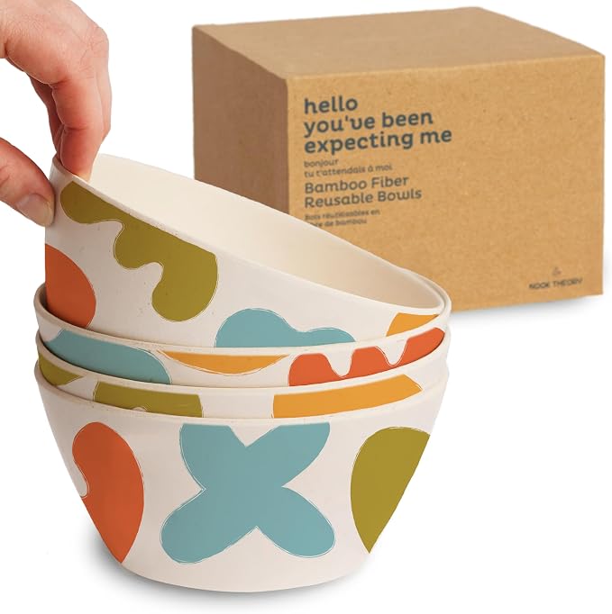 Nook Theory 4 Pack Bamboo Bowls - 22 Oz Reusable Bowl by NookTheory