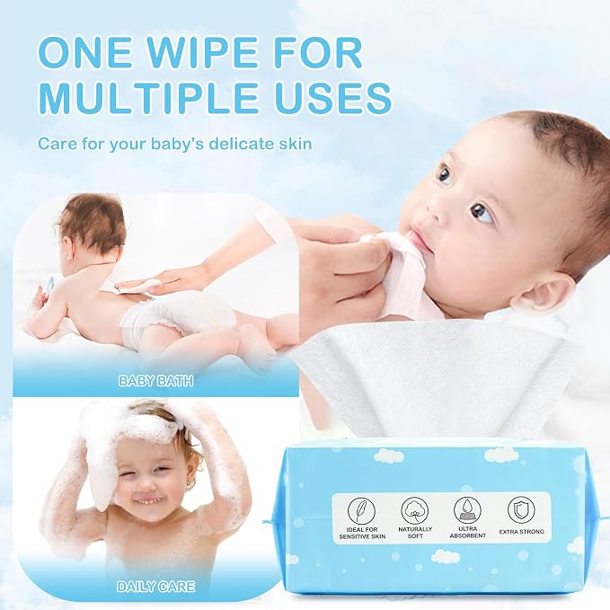 Dry Wipes - HAPPY BUM Baby Wipes, Large Baby Wipes, Wet and Dry Use, Unscented - Image 3
