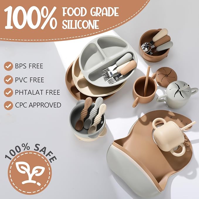 24 Pack Silicone Baby Feeding Set Baby LED Weaning Supplies Includes Suction - Image 2