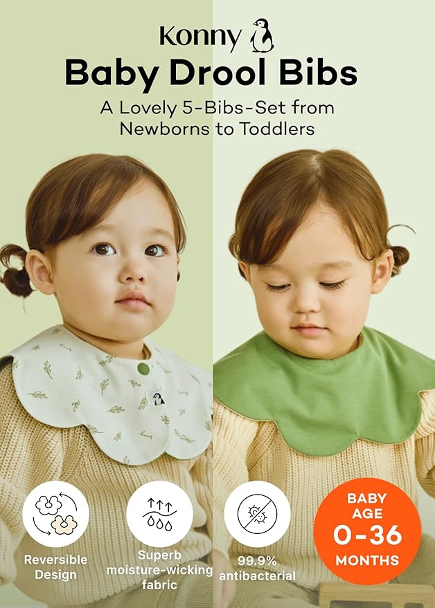 Konny Baby Bibs Set, 360 ​​° Rotate, Soft and Absorbent Bandana Drooling - Image 2