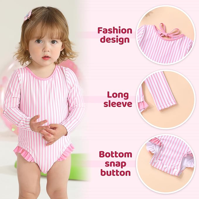 YOUNGER TREE Infant Baby Girls Swimsuit Long Sleeve Swimsuits One Piece - Image 4