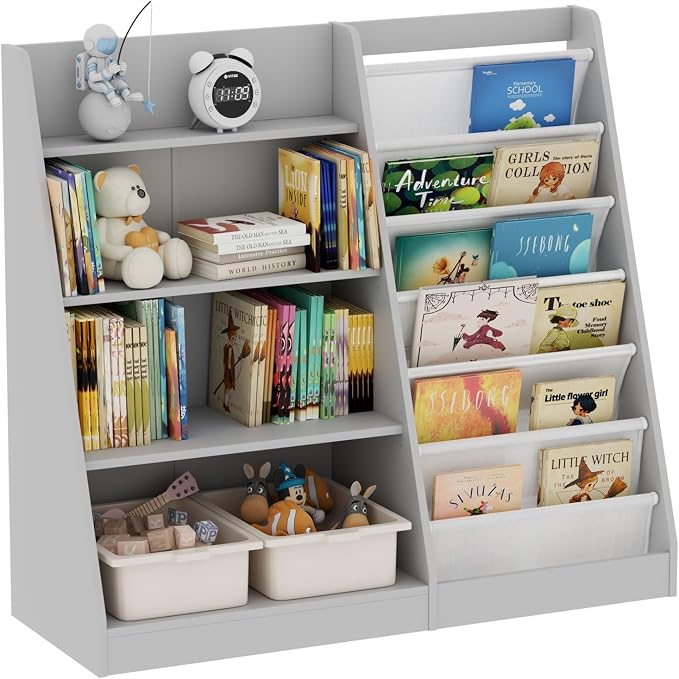 Gray Kids Bookshelf for Nursery Toddler Baby Sling Book Rack Adjustable Shelf by HedoAjim